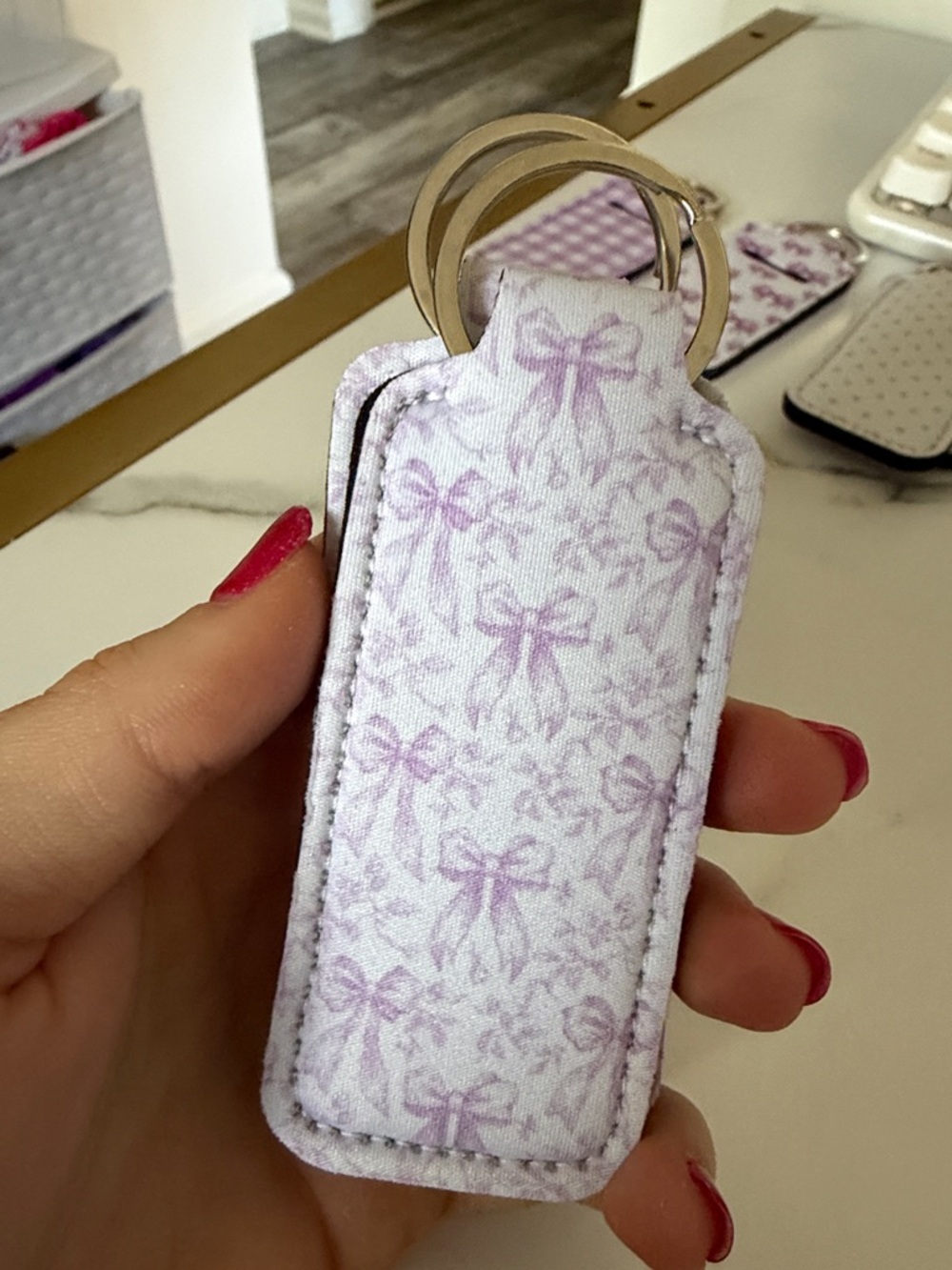 Lip Balm/Lipstick/ Key Holder Keychain Holder - Purple Patterns Bows - Pick 1 - Picture 8 of 15